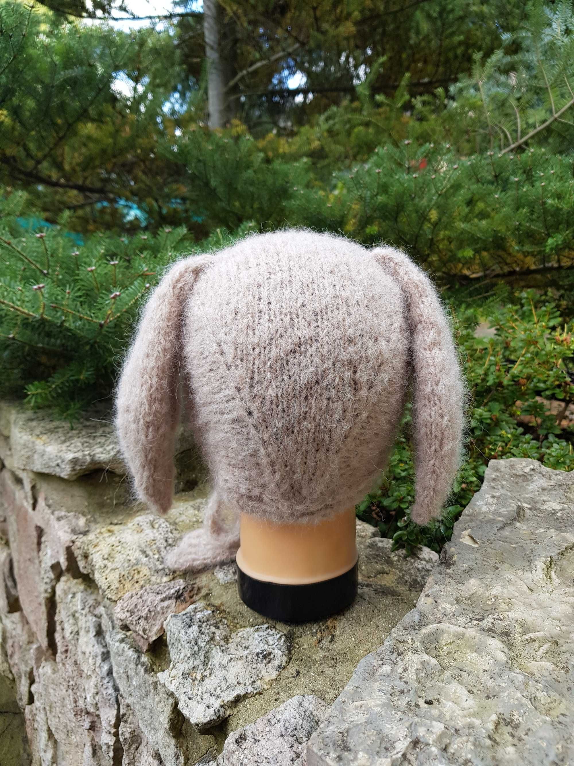 Czapka 48/50 Króliczek bezowy wełna