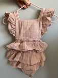 Rampers sukienka body na szelkach falbanki 56/62 Mini Me Handmade
