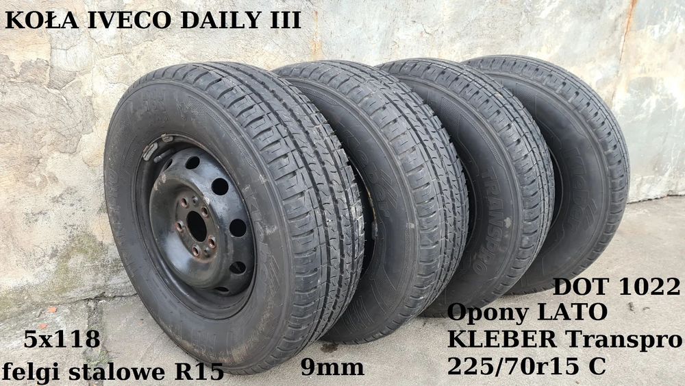Koła Iveco Daily III felgi stalowe r15 opony Kleber transpro 225/70R15 C lato 5x118 9mm dot1022