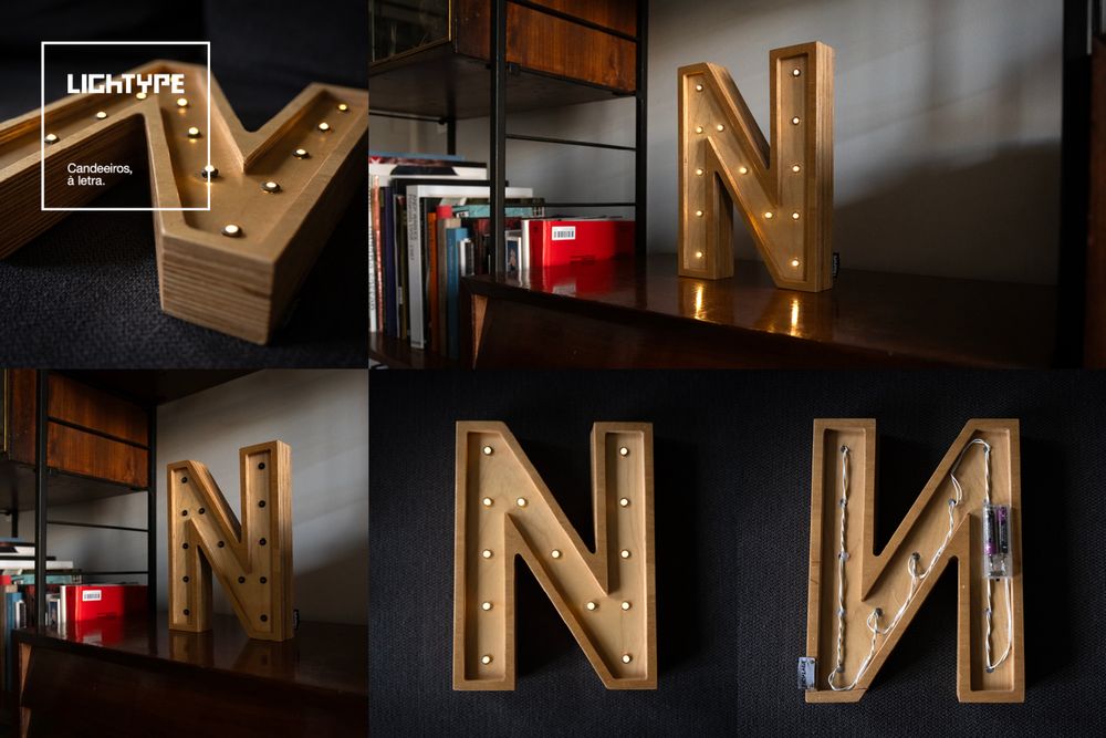 Letras candeeiro madeira