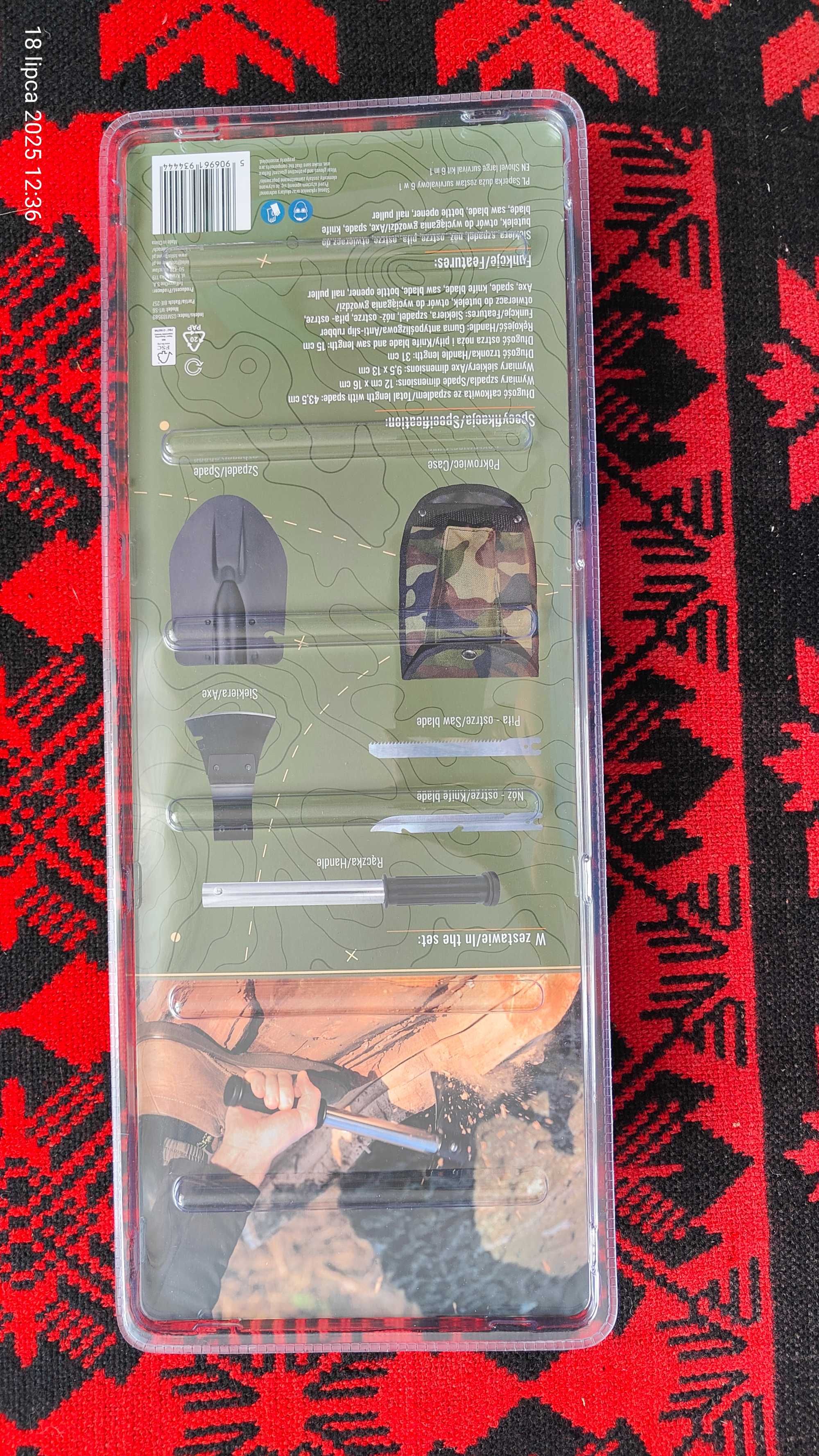 Wielofunkcyjna saperka survivalowa 6 w jednym.