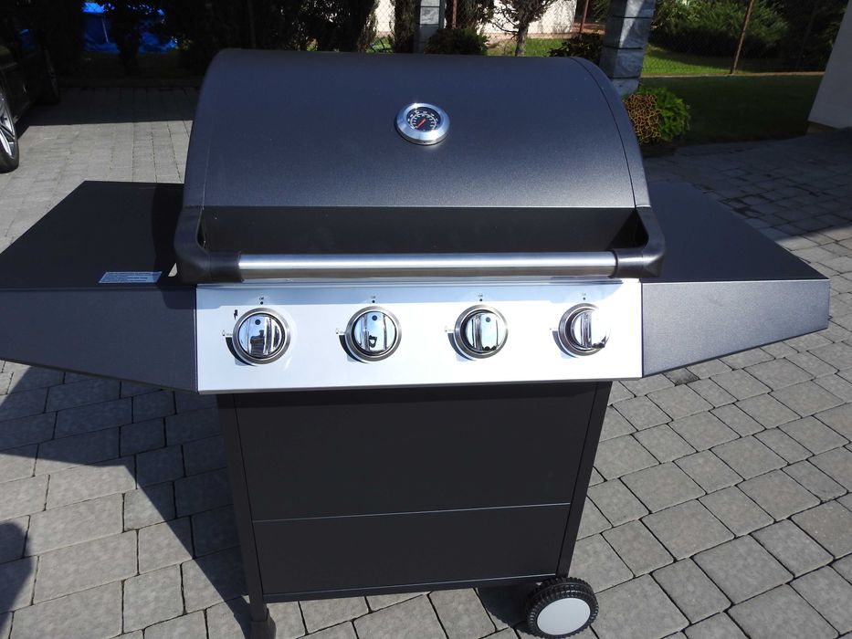 Grill gazowy ogrodowy 4 palnikowy nowy, dwa ruszta, pokrywa, termometr