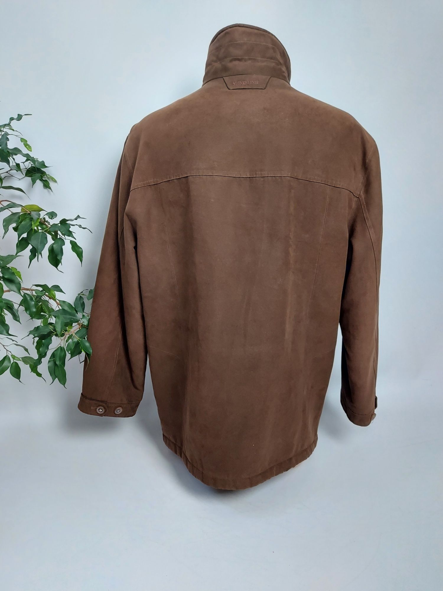Brązowa męska kurtka a la zamszowa przejsciowa lekko ocieplana 42 L XL