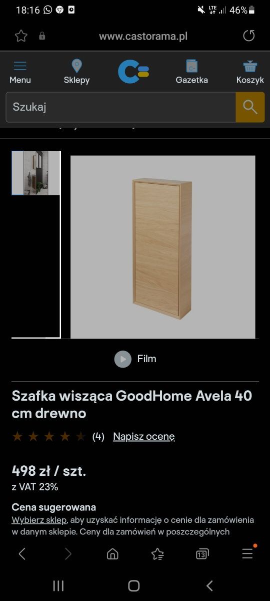 Nowa Szafka wisząca GoodHome Avela 40 cm drewno