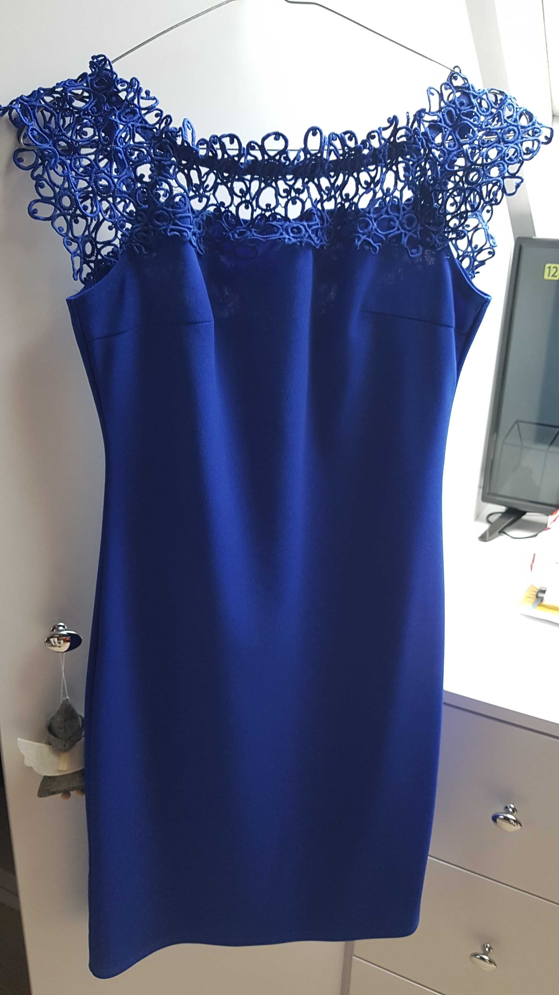 Chabrowa/kobaltowa sukienka L gipiura