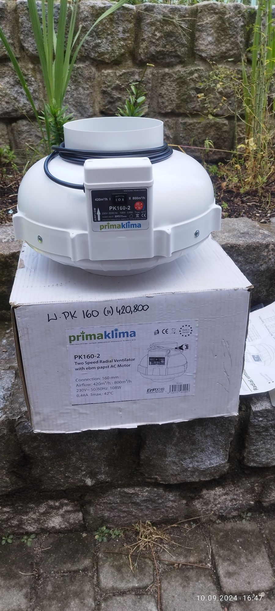 Wentylator promieniowy prima klima II(fi160mm)wraz z filtrem węglowym