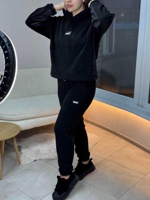 НА ЗИМУ! Жіночий теплий костюм фліс-велюр S-L шоколад графіт білий