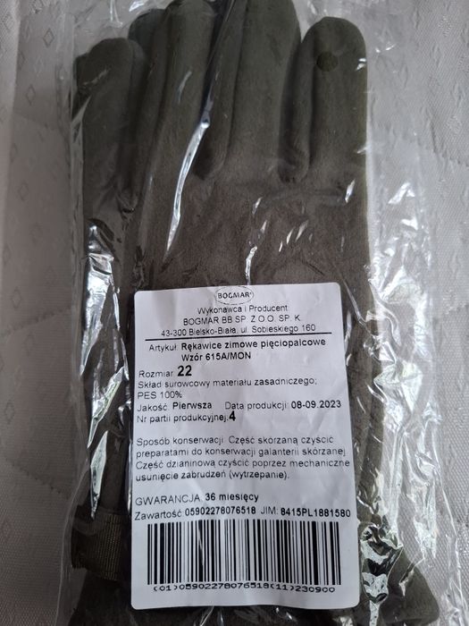 Rękawiczki polarowe wojskowe zielone WP roz. 22 nowe.