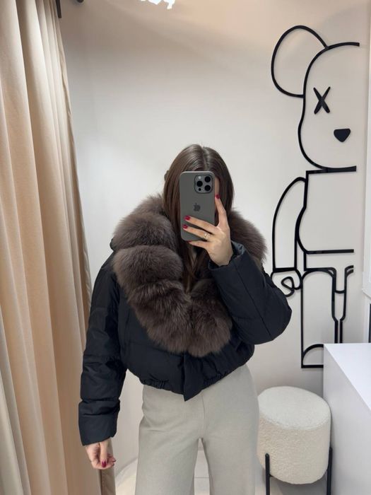 Куртка жіноча чорна з натуральним хутром, S,M