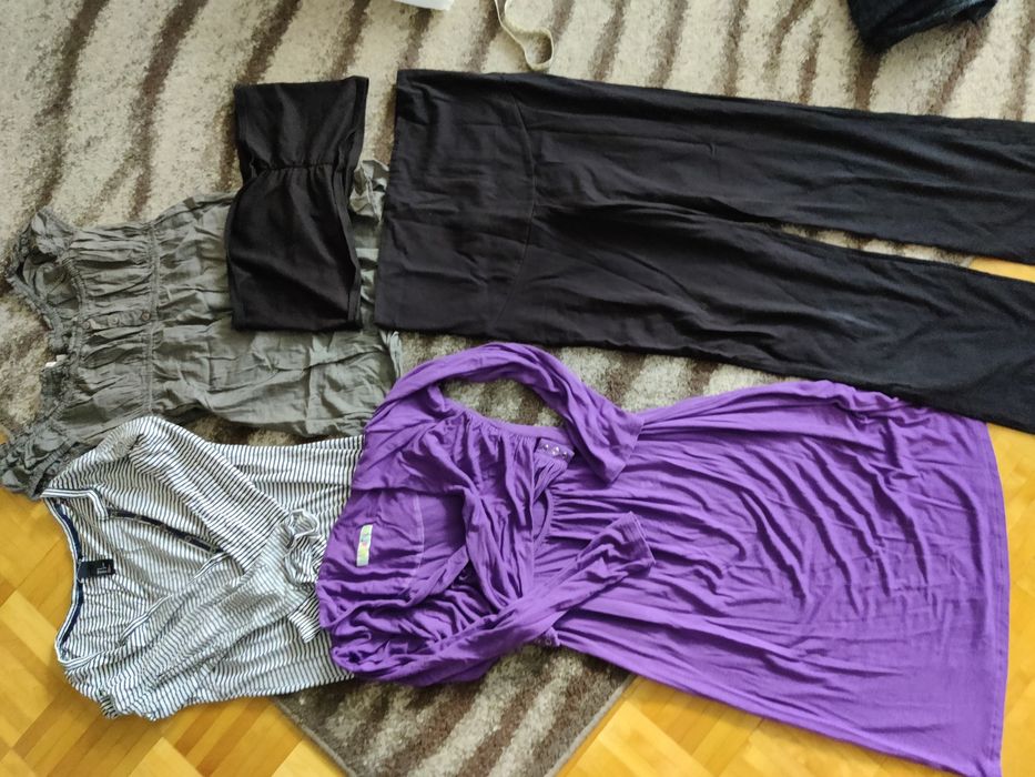 Zestaw ubrań ciążowych 36 38 sukienka spodnie, pas, bluzka koszulka