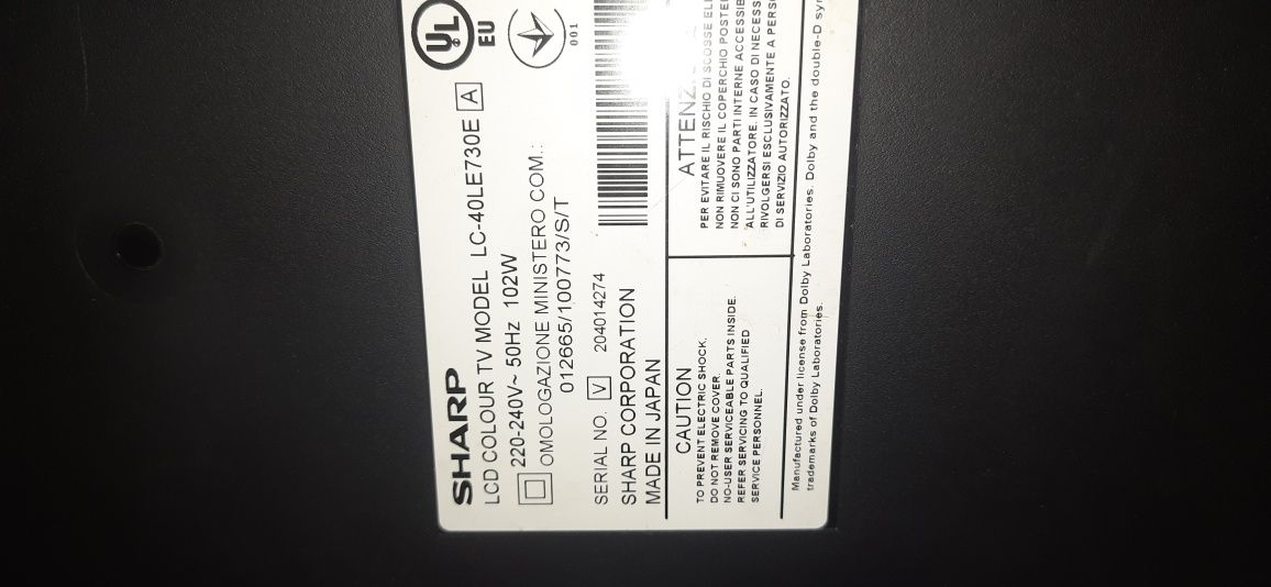 Sharp LC40le730E. Неисправен. Экран целый. По запчастям