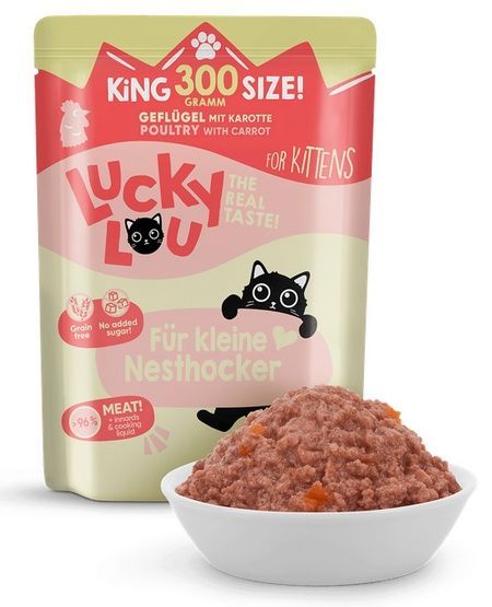Karma dla kociąt bez zbóż, cukru i GMO - Lucky Lou DRÓB Saszetka 300g