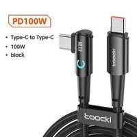 Kabel USB C przewód Toocki 100w do USB C 90 stopni 2 metry czarny