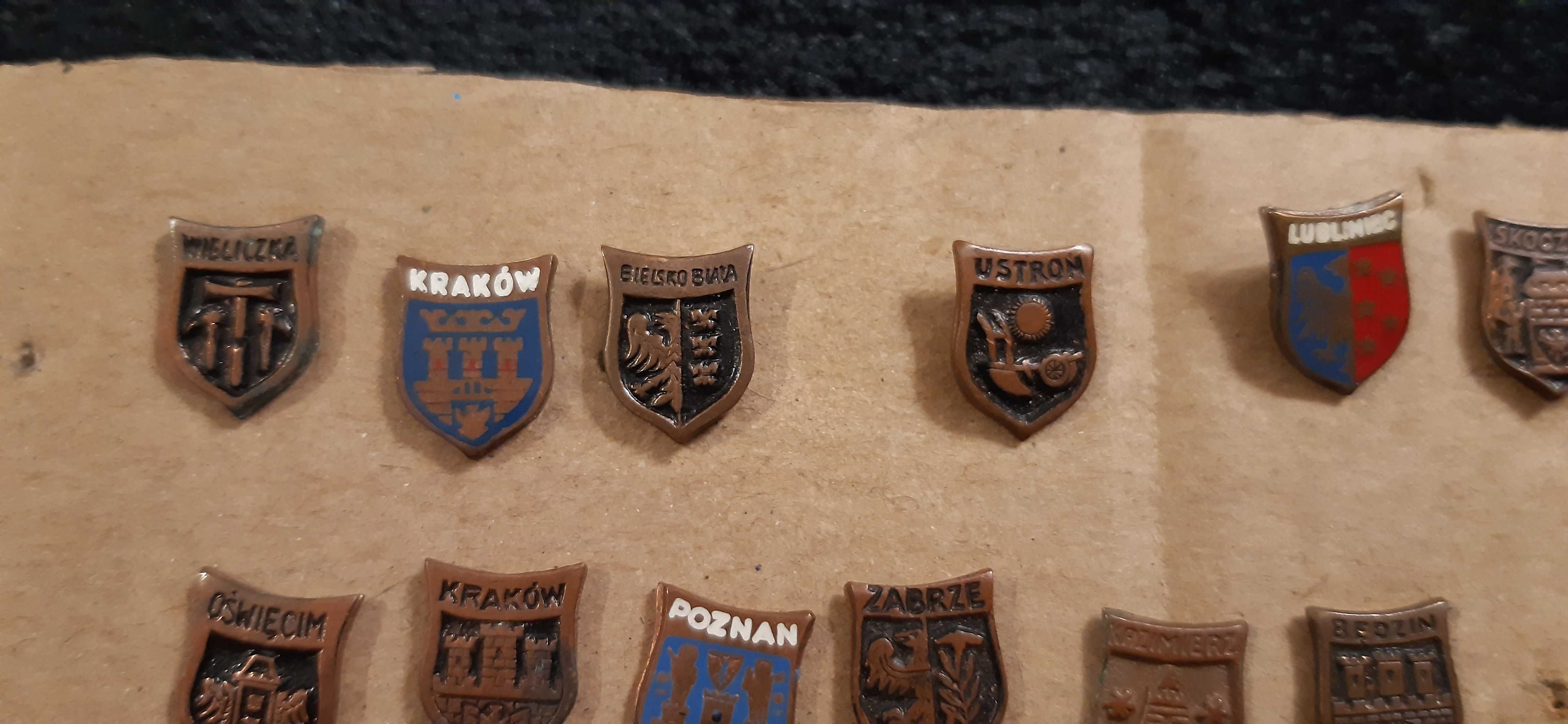 zestaw 13 wpinek przypinek z różnych miast kraków będzin oświęcim