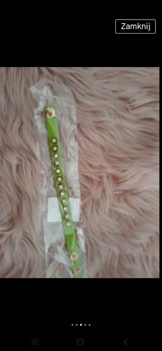 Bransoletka damska zielona skórzana z ćwiekami złote dodatki skóra