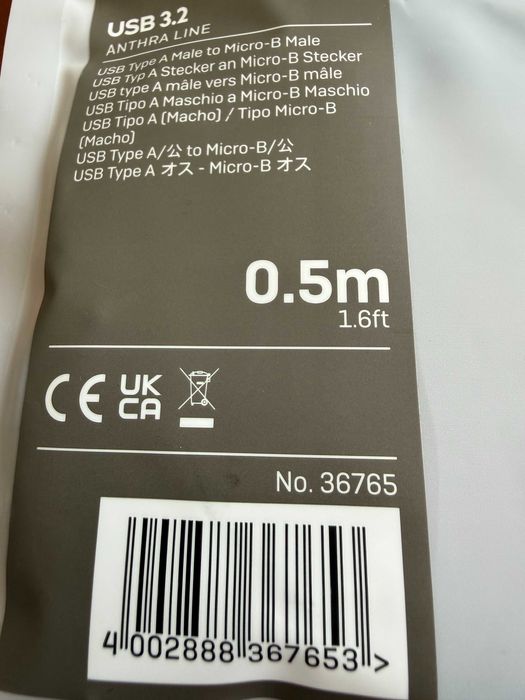 LINDY 36765 Cabo USB preto 50 cm