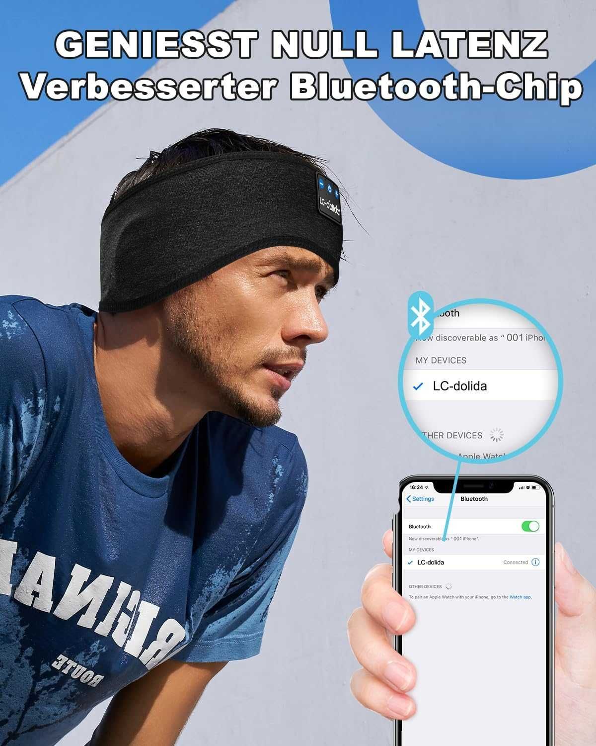 Opaska Na Głowę Oczy Słuchawki Bezprzewodowe Spanie Bieganie Bluetooth