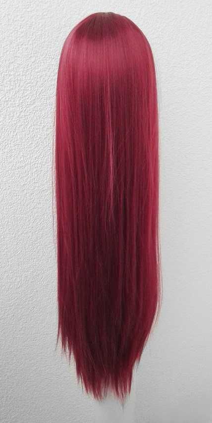 Peruka czerwone wino długa czerwona brodowa cosplay wig bez grzywki