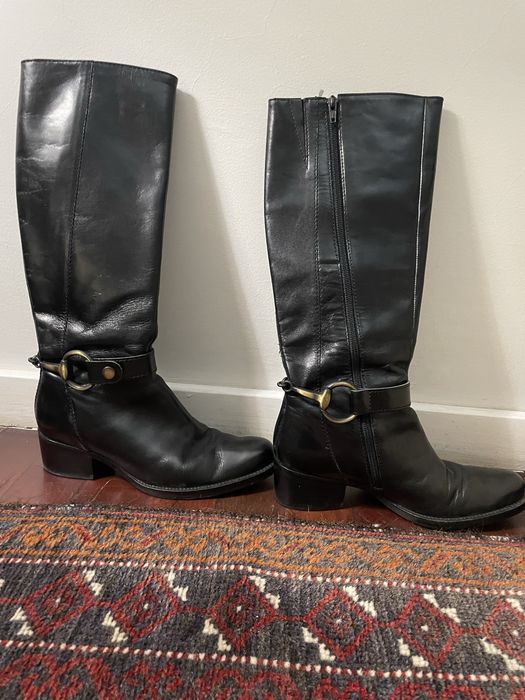 Botas pretas cabedal genuíno estilo cavaleiro