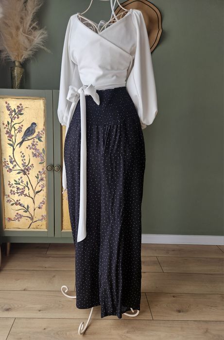 H&M mama Spodnie damskie na brzuszek Ciążowe Szerokie Nogawki Czarne n