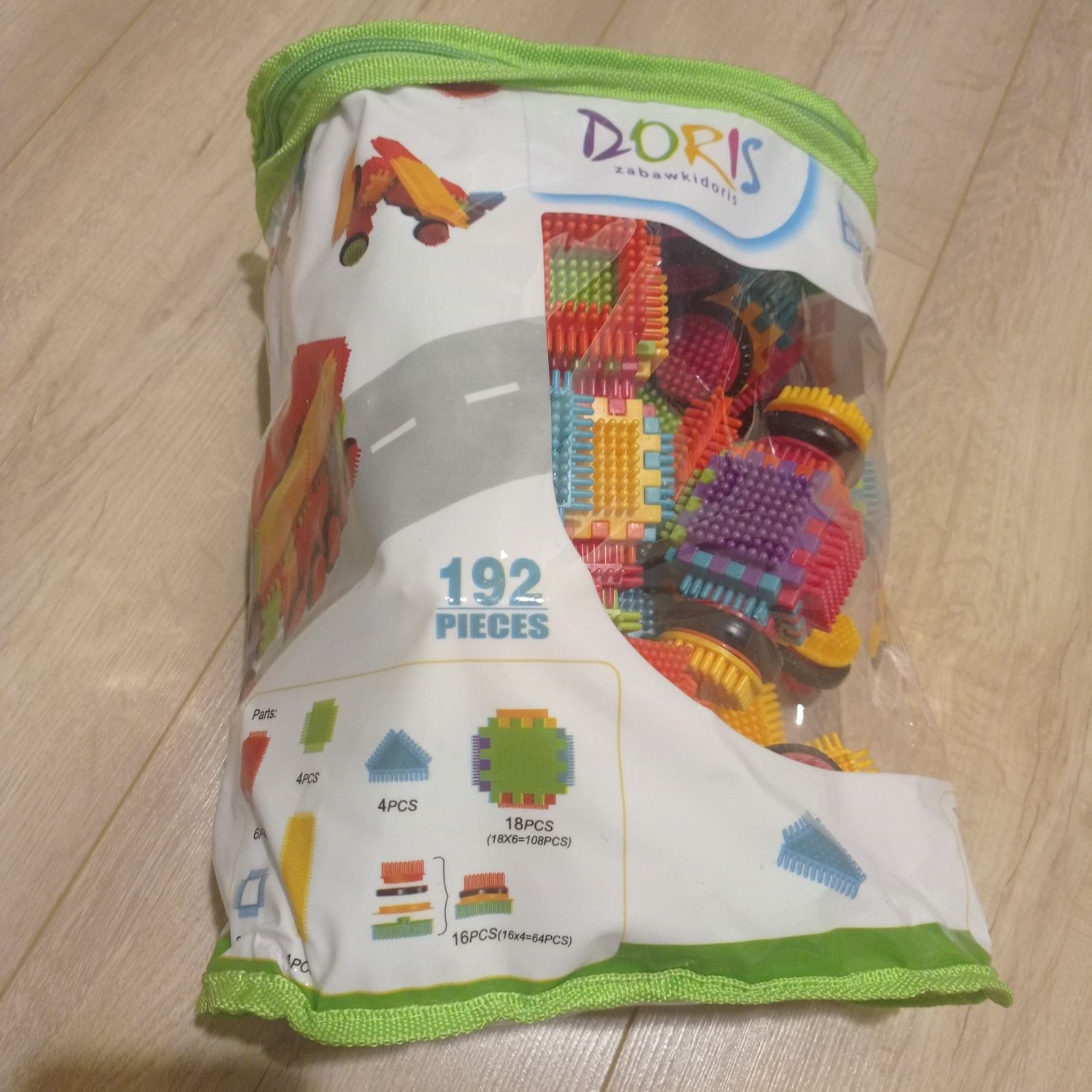 Klocki konstrukcyjne jeżyki, wafle, Doris, duży zestaw, 192 elementy