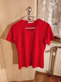 Czerwony brokatowy t-shirt rozmiar L a feeling of JOY wymiary opis zdj