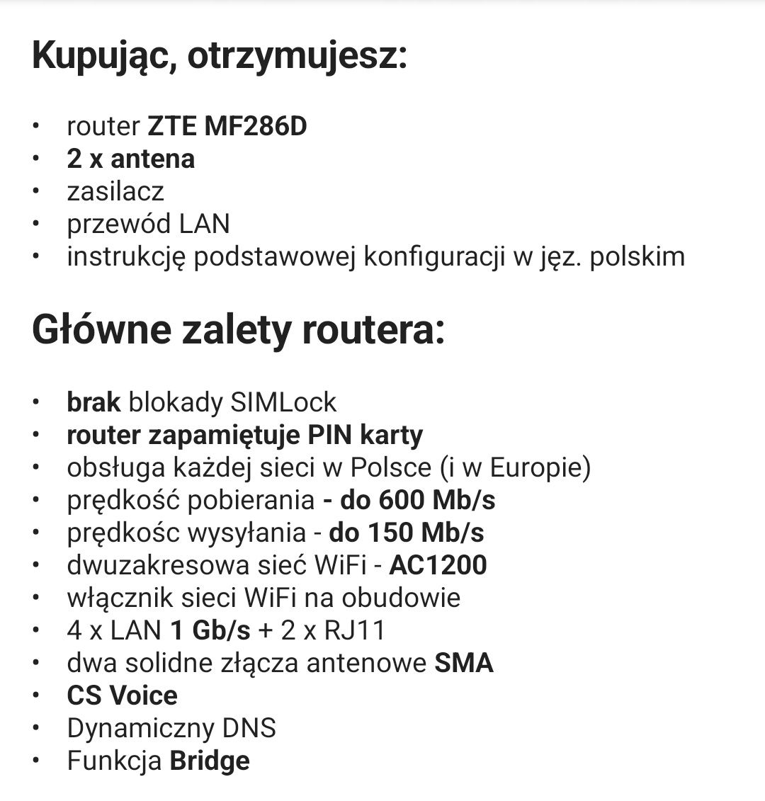 Router domowy na SIM ZTE MF286D