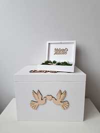 Białe pudełko na obrączki skrzynka na koperty wesele ślub dekoracje