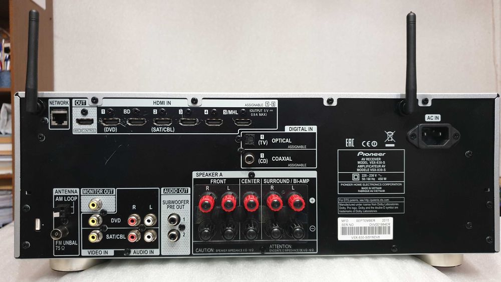 Pioneer VSX-830 TrueHD, 4k, 3D, WiFi, BT, ARC, USB, DSD, DLNA