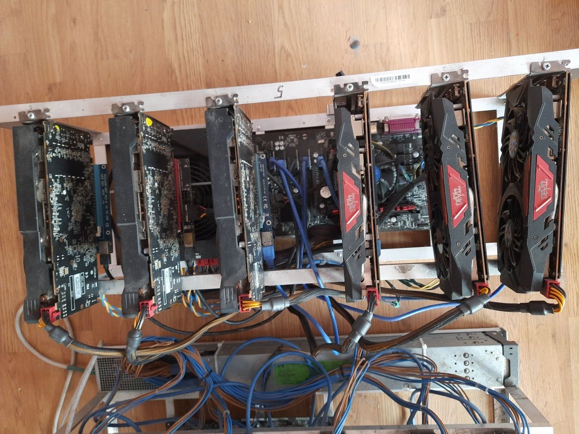 Майнинг ферма 6 видеокарт Radeon RX 470 Sapphire,  PowerColor 4Gb