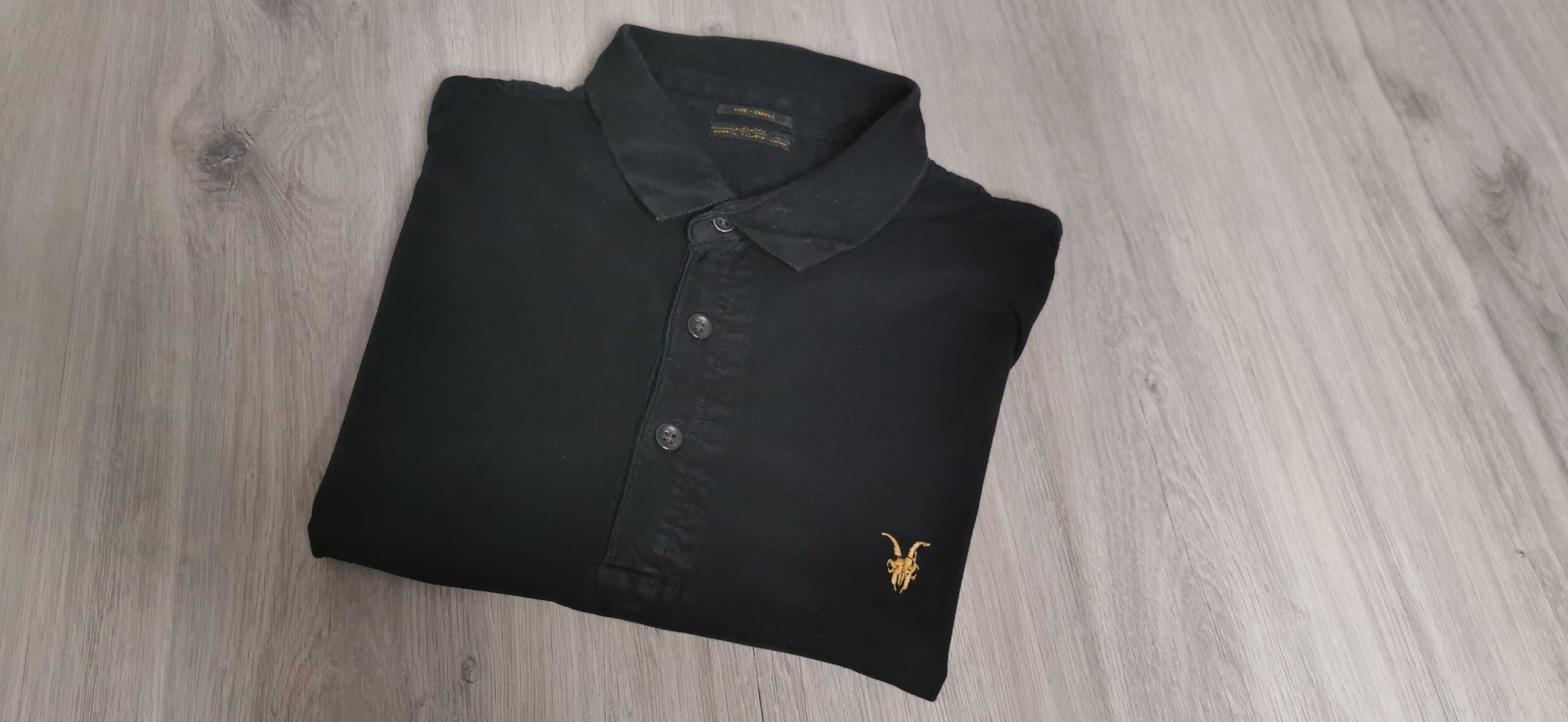 T-shirt polo AllSaints rozmiar S czarny wyszywane złote logo