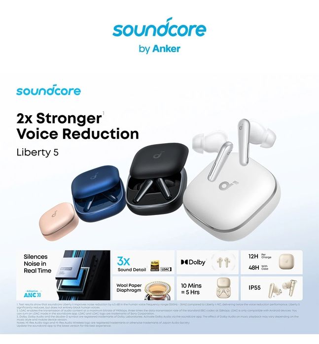Anker Soundcore Liberty 5 Bluetooth 5.4/ANC 3.0/LDAC/HI-RES/Dolby Audi