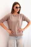 Sweter damski oversize fango, krótki rękaw, wiskoza i wełna