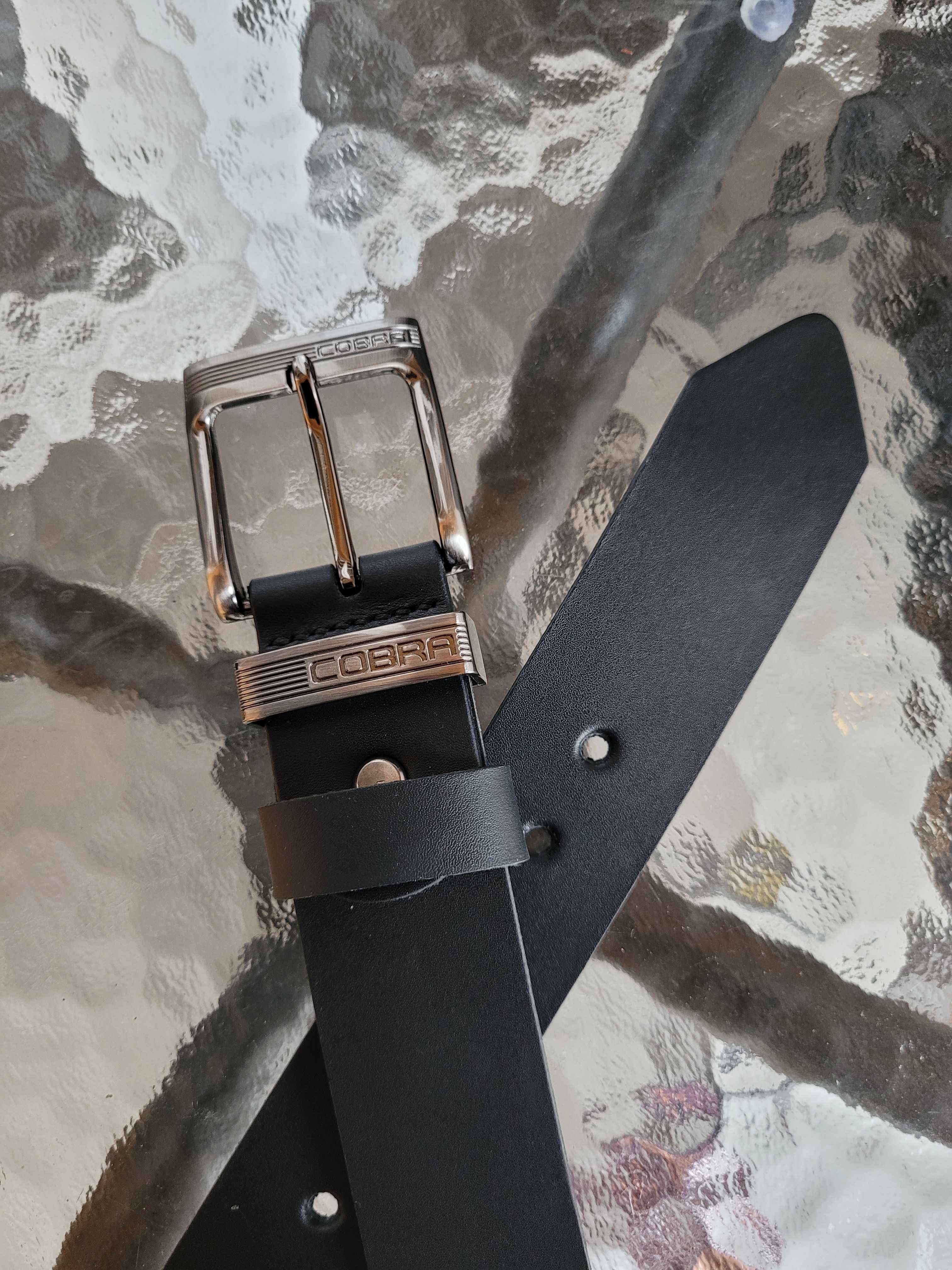 Czarny męski skórzany pasek z klamrą do wyboru Magnum, Cobra, Jeans