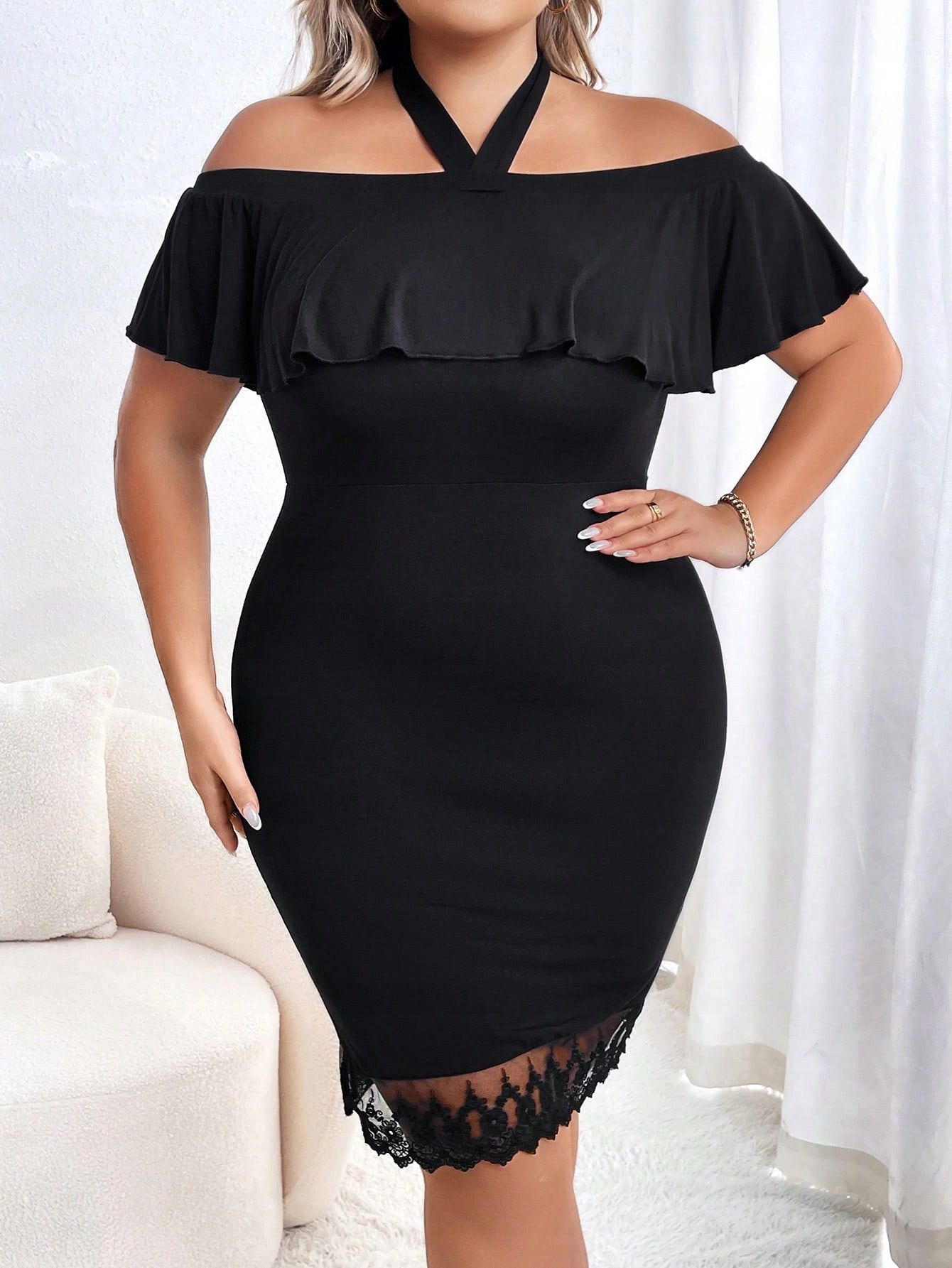 Sukienka Elegancka Z Wiskozy Z Koronkowym Wykończeniem Shein 4Xl 48
