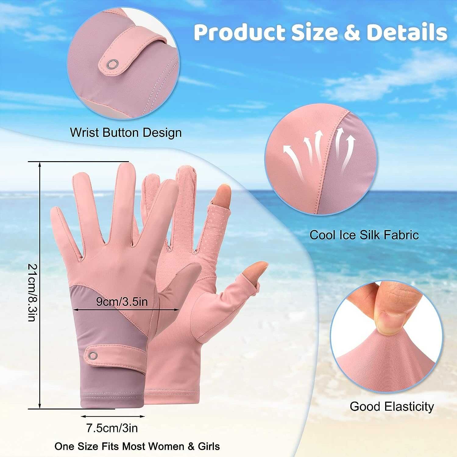 Luvas protecção solar UV para mulher ciclismo condução manicure - rosa