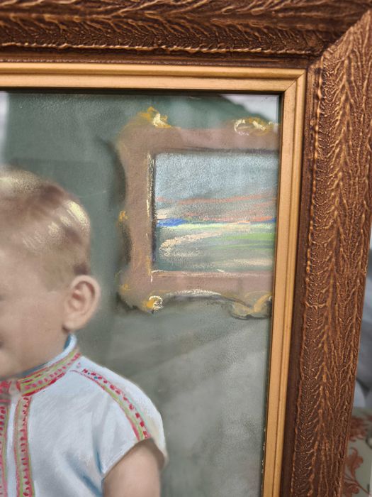 Portret chłopca z pieskiem -pastela-Piotr Gogolewski