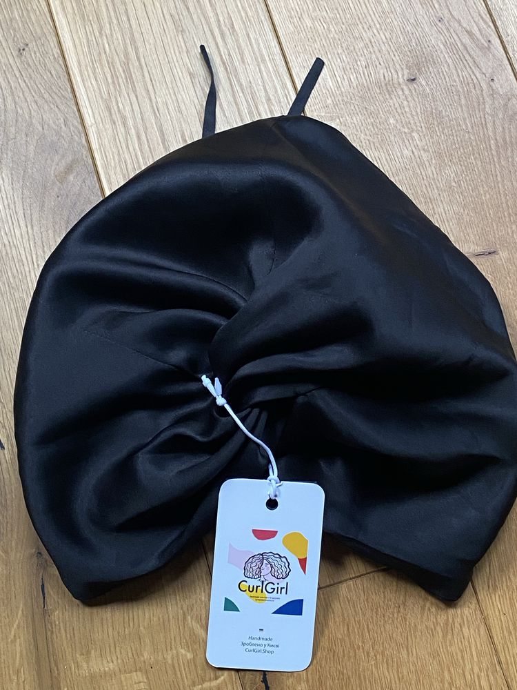 Curl Girl Turban 100% Jedwab Silk Czarny Czapka
