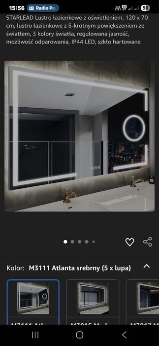 Okazja Lustro 120/70 led lusterko zoom x5 3 barw ramka wisząca