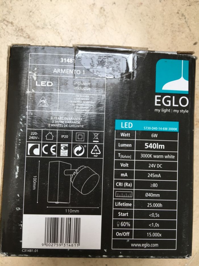 Foco LED de parede EGLO novo por estrear (tenho 2 unidades)