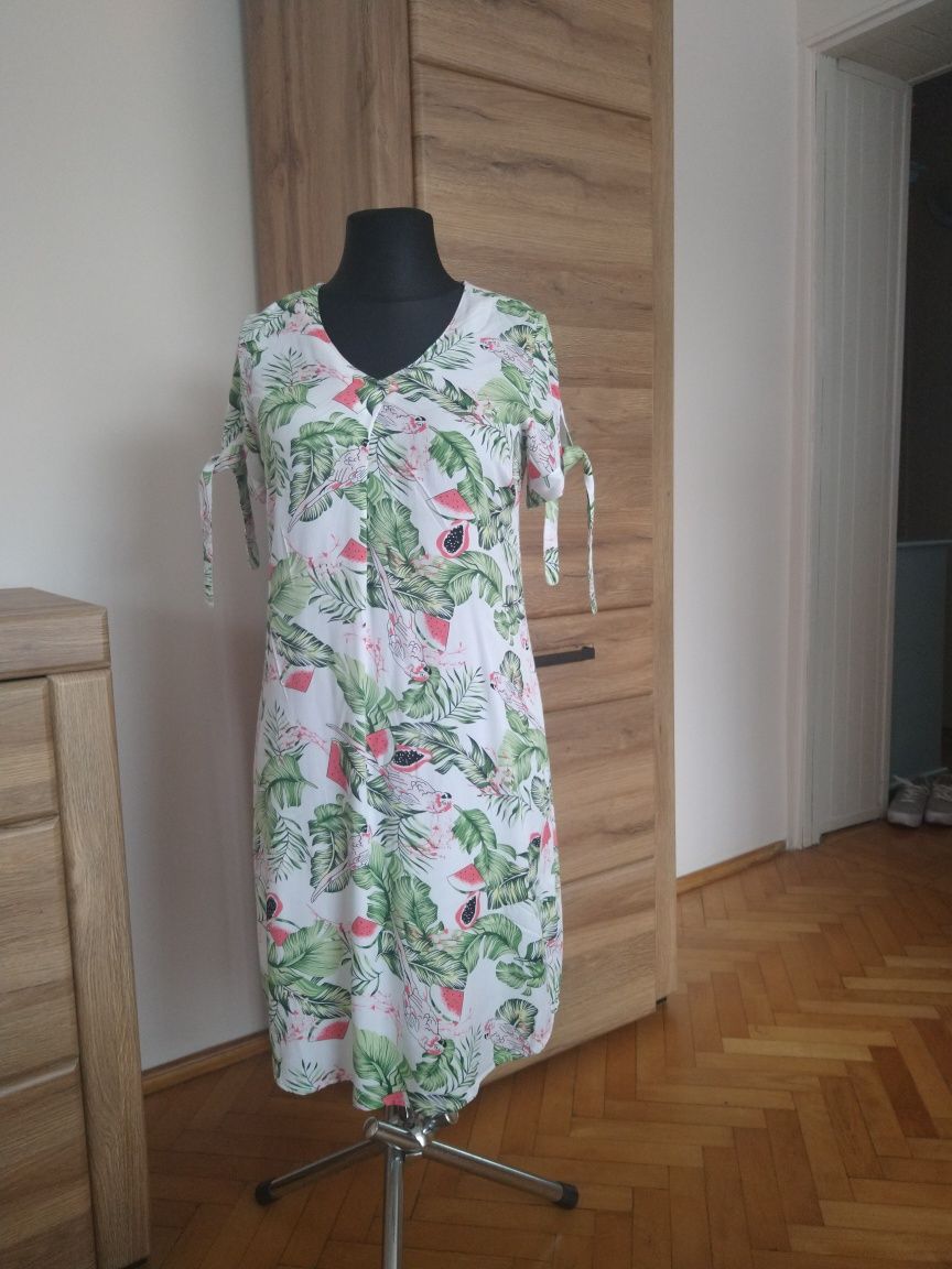 Letnia sukienka w liście monstery i arbuzy esmara 36