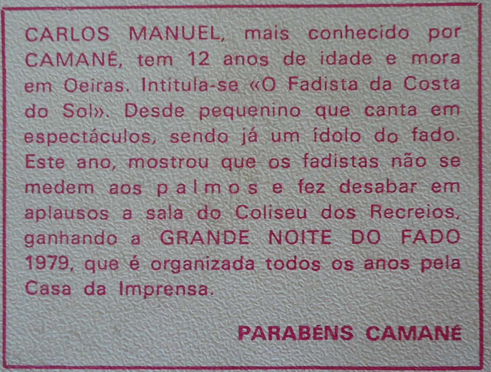 Single de vinil Camané - O Fadista Da Costa Do Sol