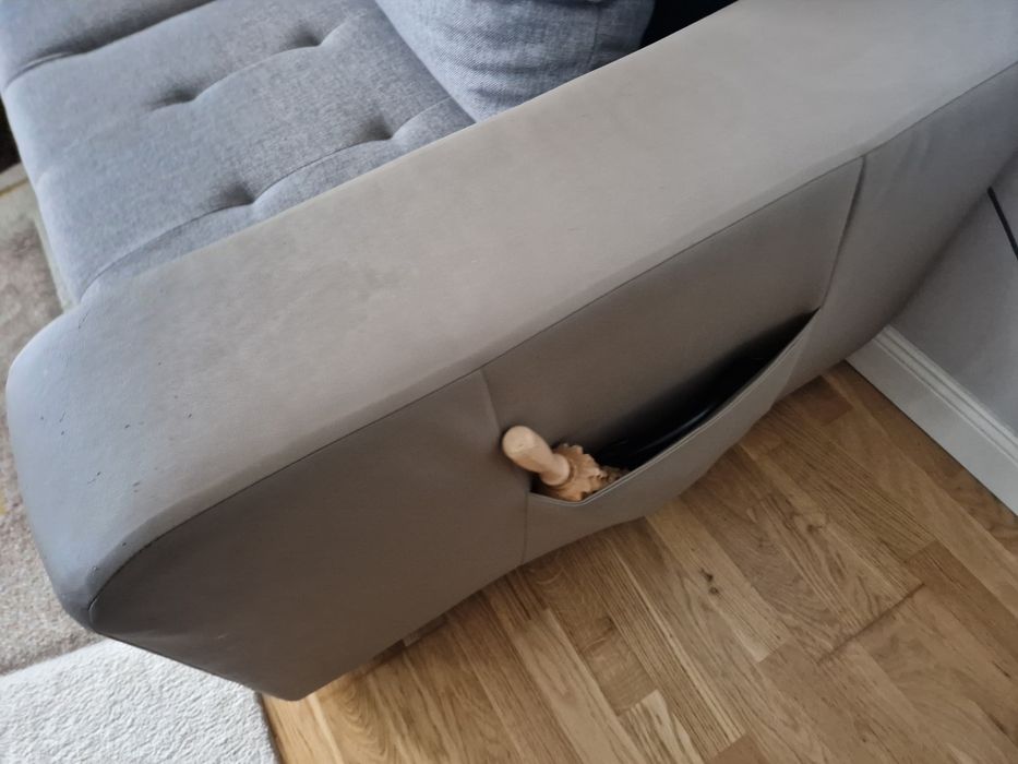 Narożnik rozkładany jasny BEZOWY-SZARY wygodny w bardzo dobrym STANIE