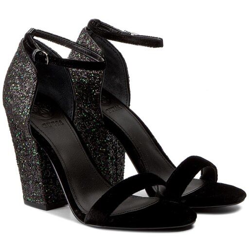 Sandaly na slupku guess r 38 brokatowe bambam czarno zielony brokat