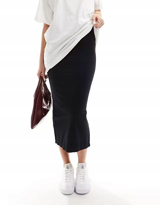 Asos Design 36 S Spódnica Czarna Midi Z Rozcięciem R12340