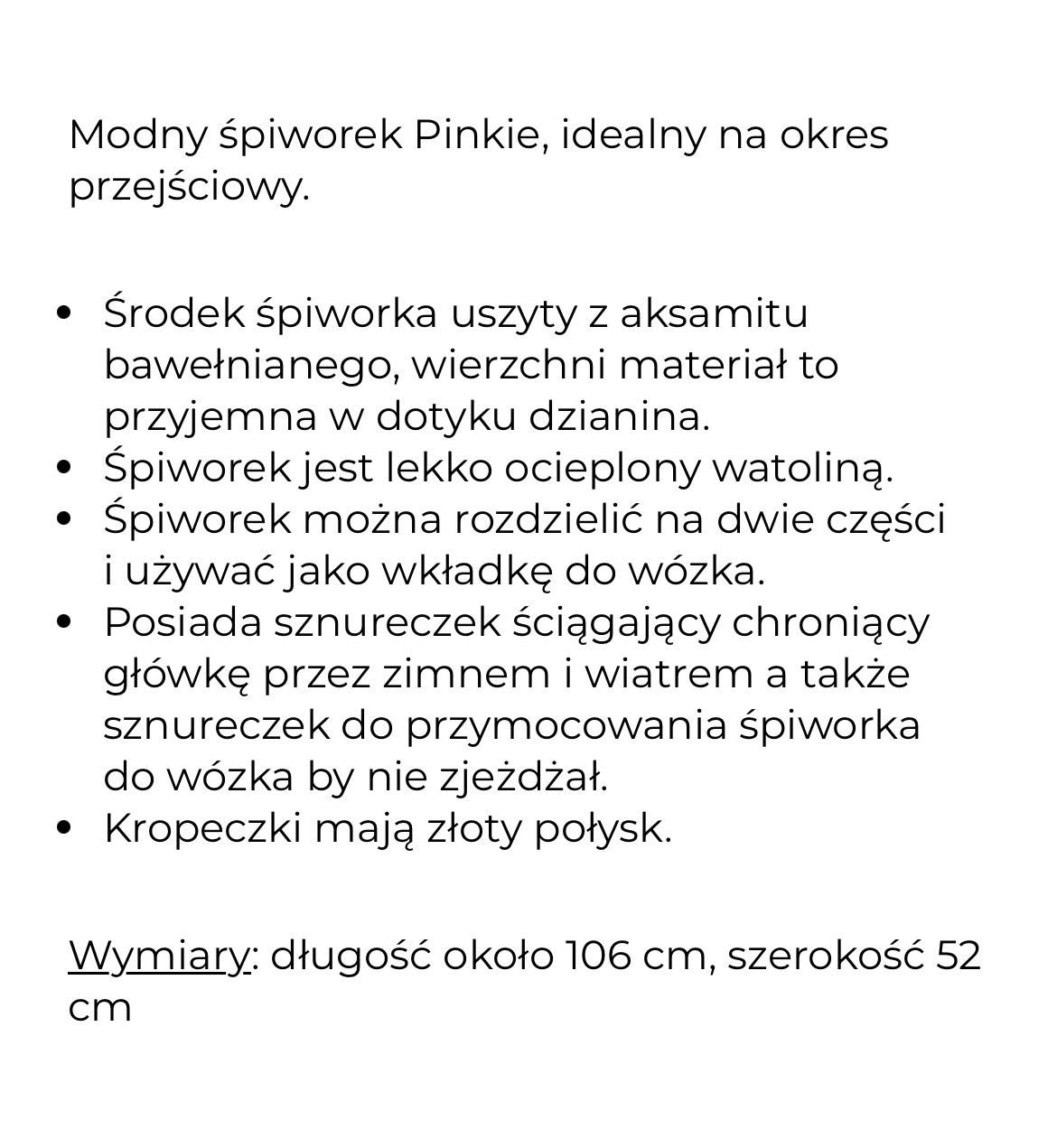 Śpiworek prżejściowy PINKIE