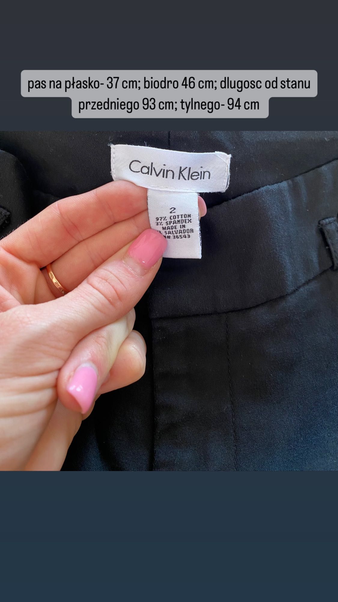 Klasyczne czarne spodnie z prostą nogawką CALVIN KLEIN S/M biodrówki