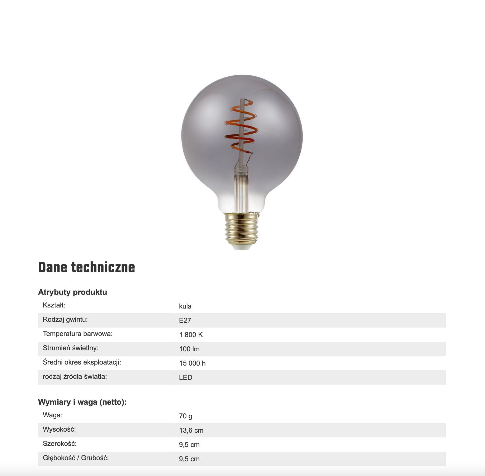 OZDOBNA ŻARÓWKA LED G95 E24 Ciepłe bursztynowe klimatyczne światło