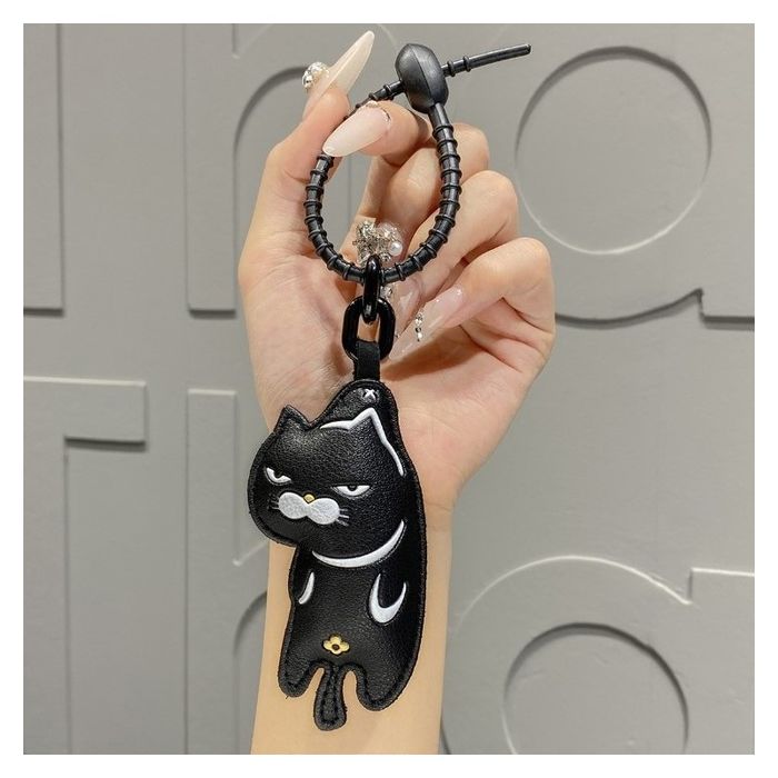 brelok do kluczy skórzany kot czarny brl363