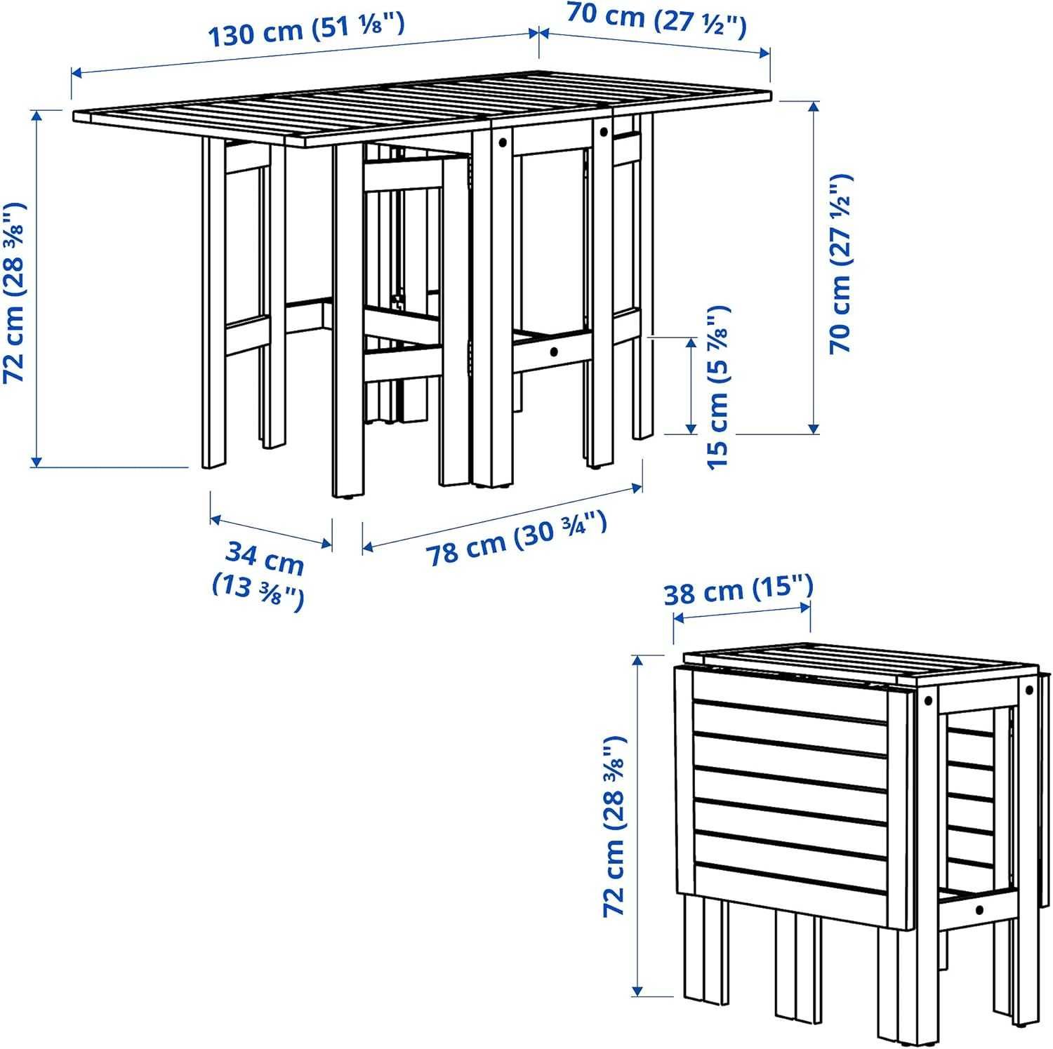 Stół na taras, balkon - IKEA APPLARO składany drewniany 130x70
